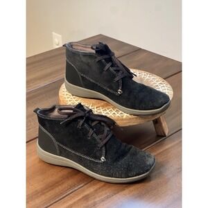 Women's Easy Spirit Suede Boots Size 6.5 Black Lace Up Ankle Boots Size 6.5